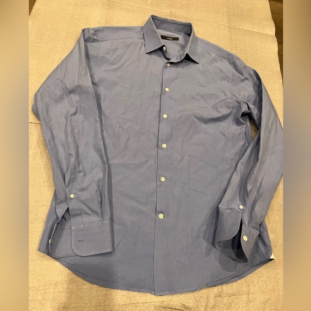 [42/16.5]Z Zegna Classic Blue Dress Shirt Cotton